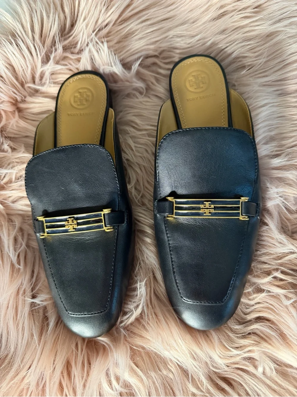 Tory Burch Amelia Backless Leather Loafers Black Size 8